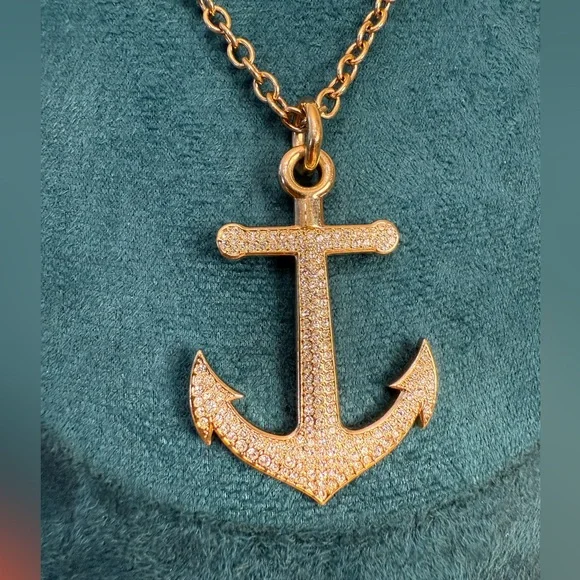 Coach Gold-Tone Anchor Pendant Necklace with Pave Crystals - Picture 3 of 8